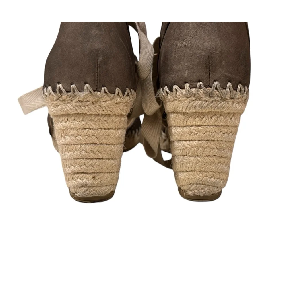 Sam Edelman Women’s Patsy Suede Taupe Wedge Lace Ankle Espadrilles Sz 7M​​​ - Picture 8 of 9